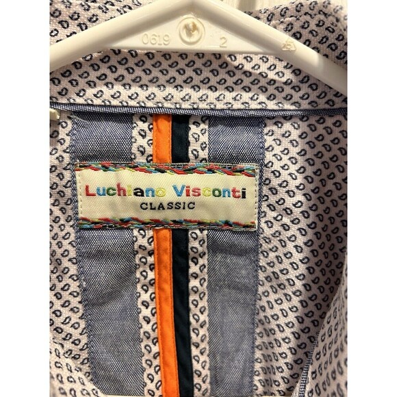 Luchiano Visconti Men's Medium Button Up Shirt‎ Lavender Blue Paisley Cotton - Picture 3 of 8